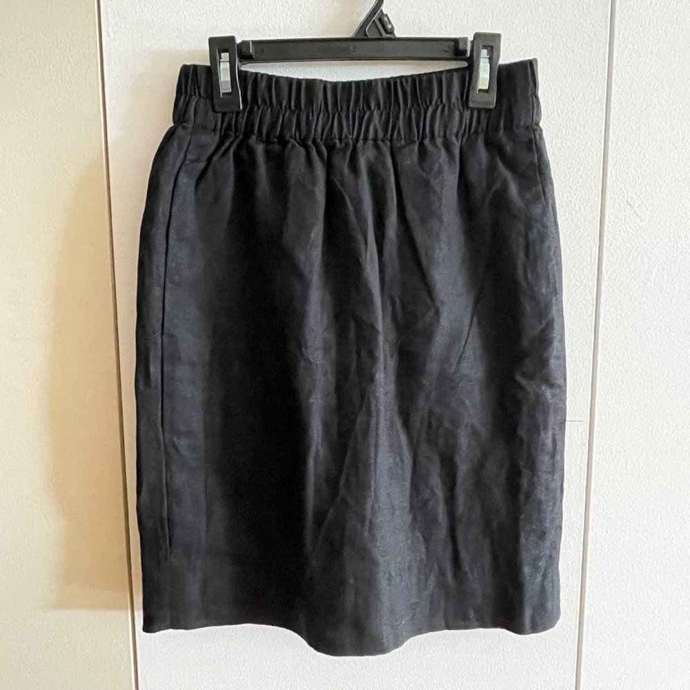 NWT J. Crew Black Linen Pull-On Skirt with Pockets